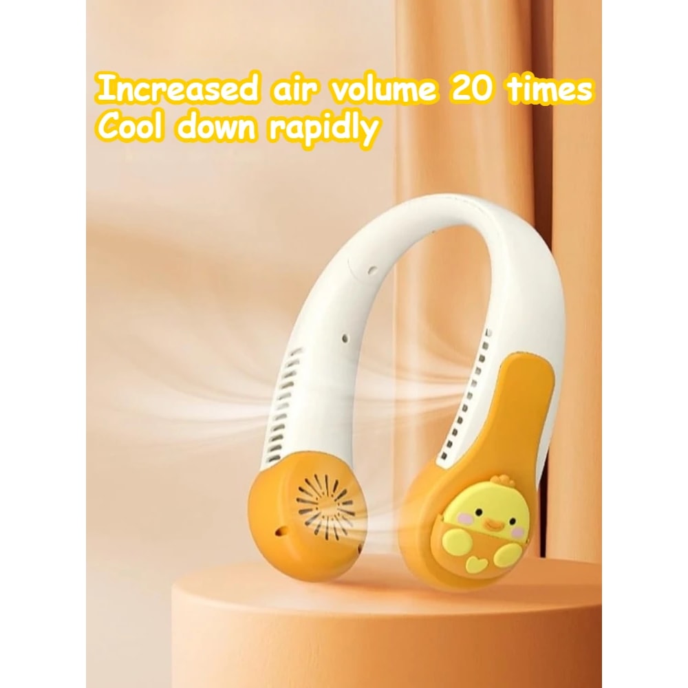 Cute Pink Pig Portable Neck Fan, Dinosaur Bladeless Fan, Speeds Rechargeable Wearable Personal USB Neck Fan