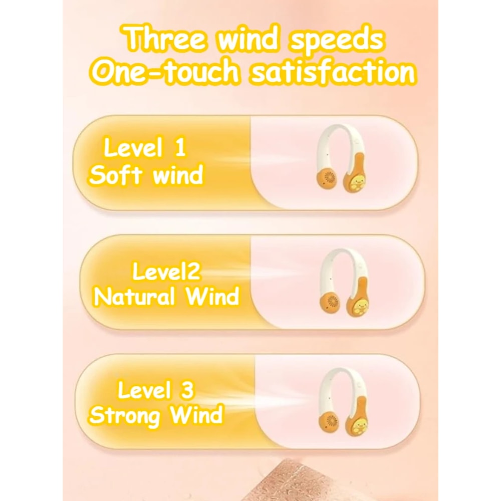 Cute Pink Pig Portable Neck Fan, Dinosaur Bladeless Fan, Speeds Rechargeable Wearable Personal USB Neck Fan