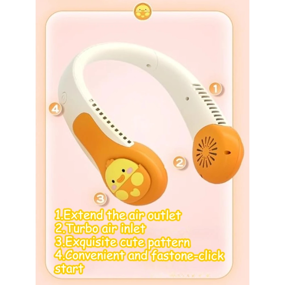 Cute Pink Pig Portable Neck Fan, Dinosaur Bladeless Fan, Speeds Rechargeable Wearable Personal USB Neck Fan
