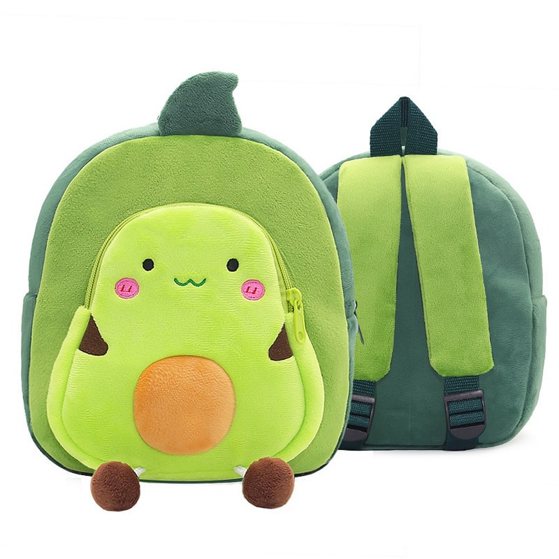 Mini Plushie Avocado Pumpkin Strawberry Backpack, Cute Cartoon Toddlers Schoolbag for Kids, Kindergarten Bookbag