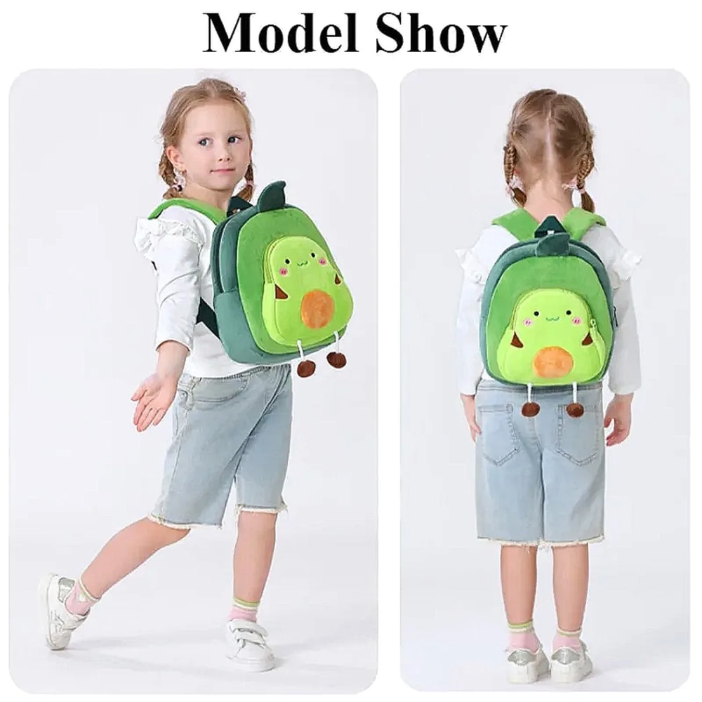 Mini Plushie Avocado Pumpkin Strawberry Backpack, Cute Cartoon Toddlers Schoolbag for Kids, Kindergarten Bookbag