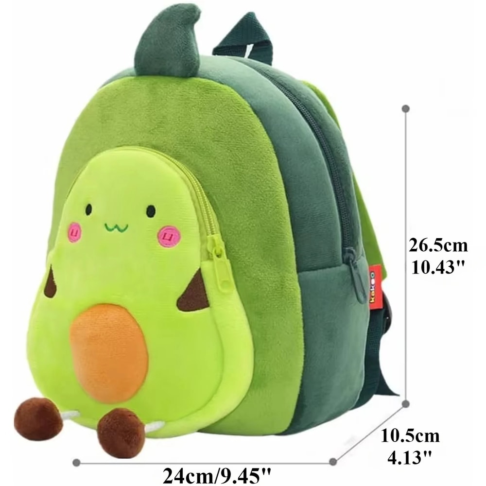 Mini Plushie Avocado Pumpkin Strawberry Backpack, Cute Cartoon Toddlers Schoolbag for Kids, Kindergarten Bookbag