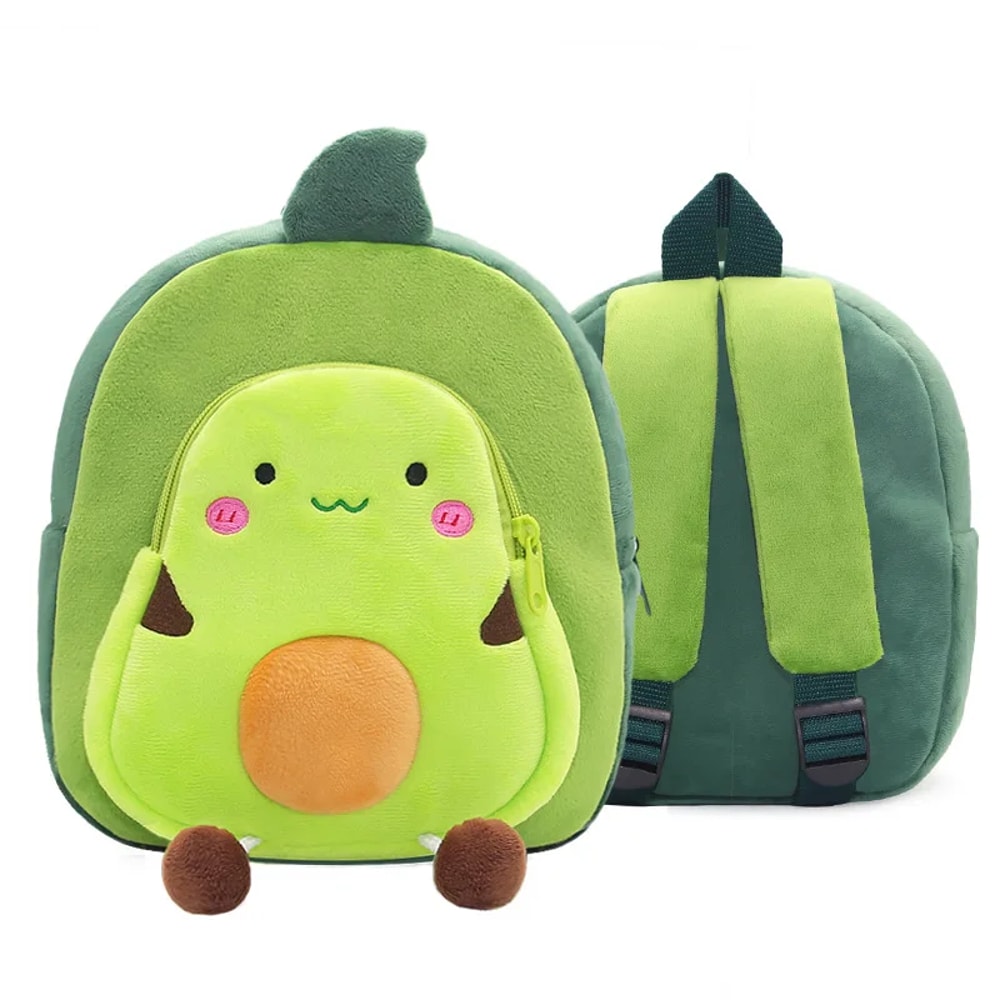 Mini Plushie Avocado Pumpkin Strawberry Backpack, Cute Cartoon Toddlers Schoolbag for Kids, Kindergarten Bookbag