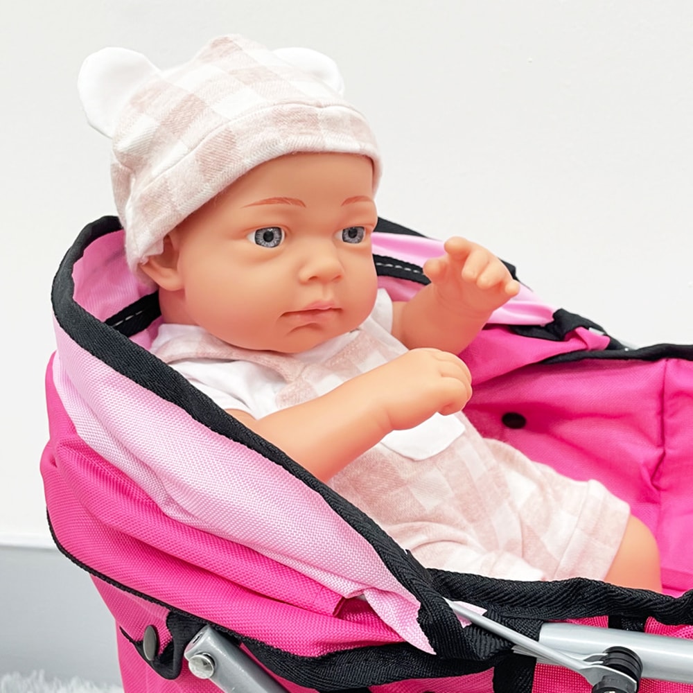 Folding Baby Doll Stroller, Role Play House Doll Accessories, Foldable Pram for Boys and Girls