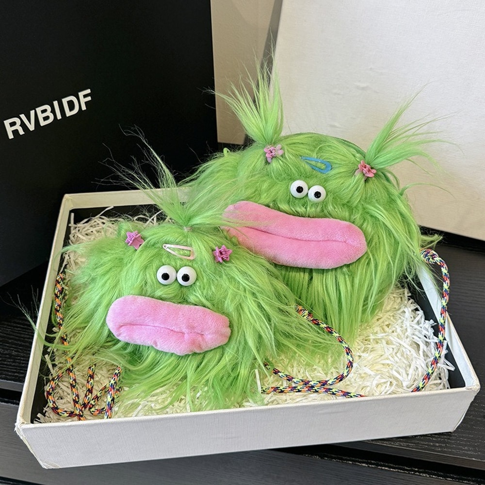 Cute Doll Personality Plush Toy, Fun Long Hair Braided Crossbody Bag, Funny Plush Shoulder Bag