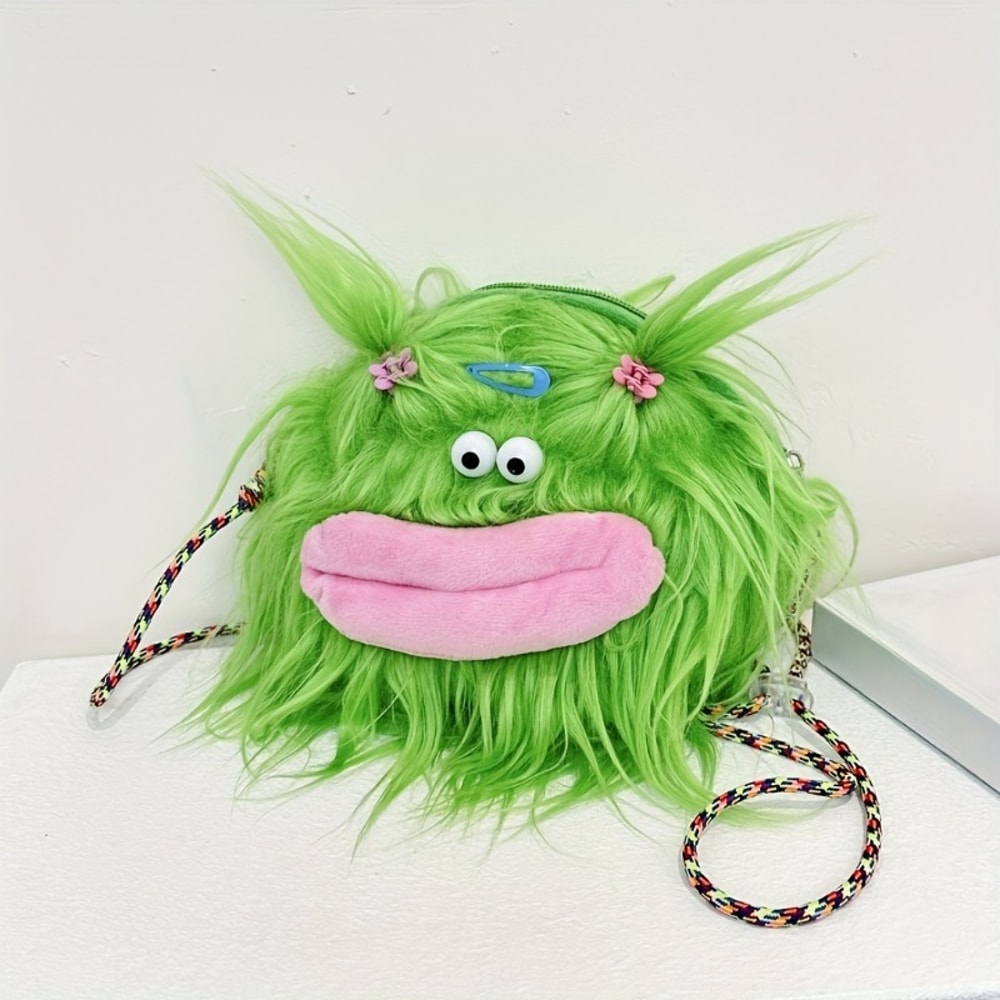 Cute Doll Personality Plush Toy, Fun Long Hair Braided Crossbody Bag, Funny Plush Shoulder Bag