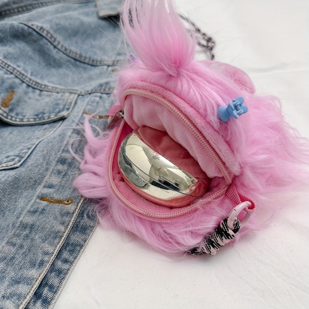 Cute Doll Personality Plush Toy, Fun Long Hair Braided Crossbody Bag, Funny Plush Shoulder Bag