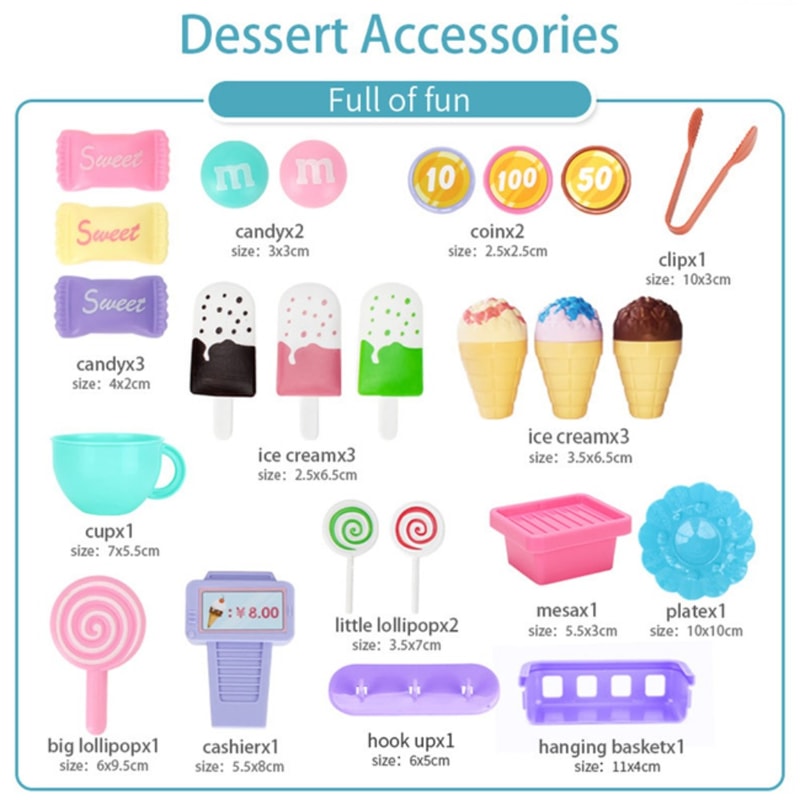 Pretend Play Ice Cream Shop Set Suitcase Dessert Cart Toys Storage Trolley Table Fun Gift For Kids 2