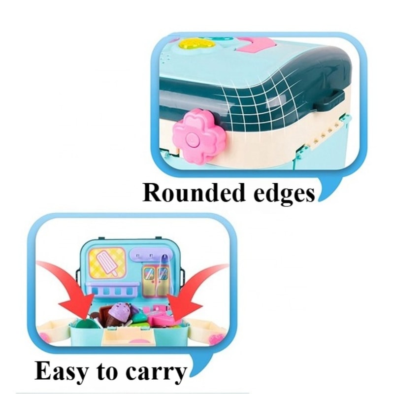 Pretend Play Ice Cream Shop Set Suitcase Dessert Cart Toys Storage Trolley Table Fun Gift For Kids 3