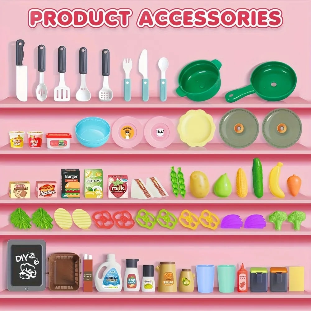 Kids Kitchen Playset Realistic Lights Sounds Spray Sink Pretend Food Play Gift For Boys Girls Todd 1