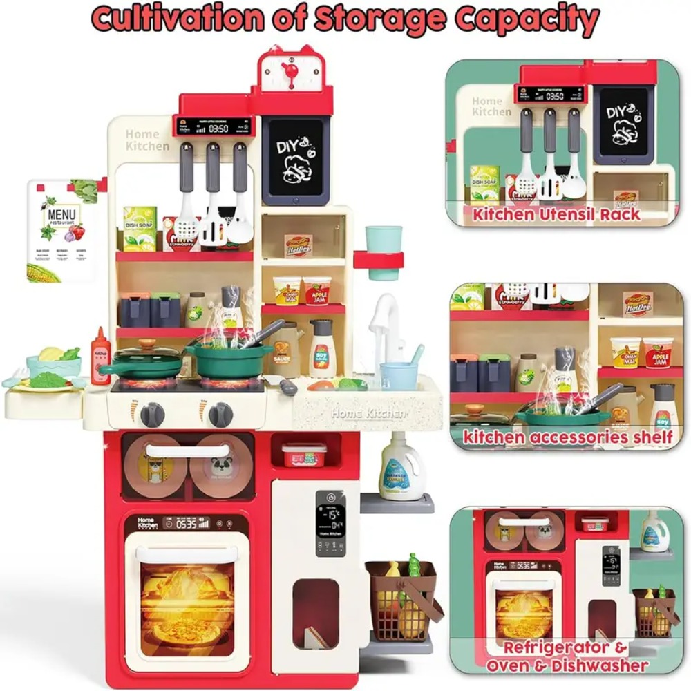 Kids Kitchen Playset Realistic Lights Sounds Spray Sink Pretend Food Play Gift For Boys Girls Todd 3