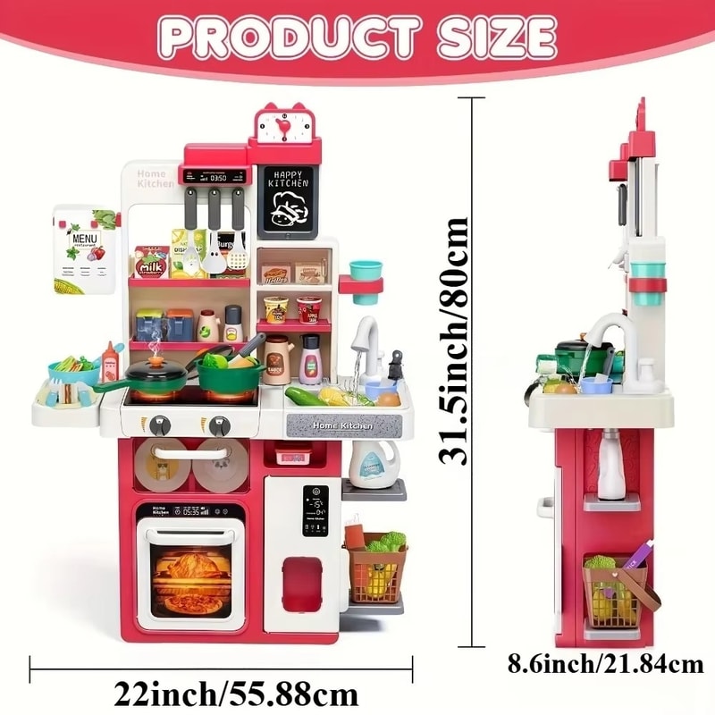 Kids Kitchen Playset Realistic Lights Sounds Spray Sink Pretend Food Play Gift For Boys Girls Todd 6