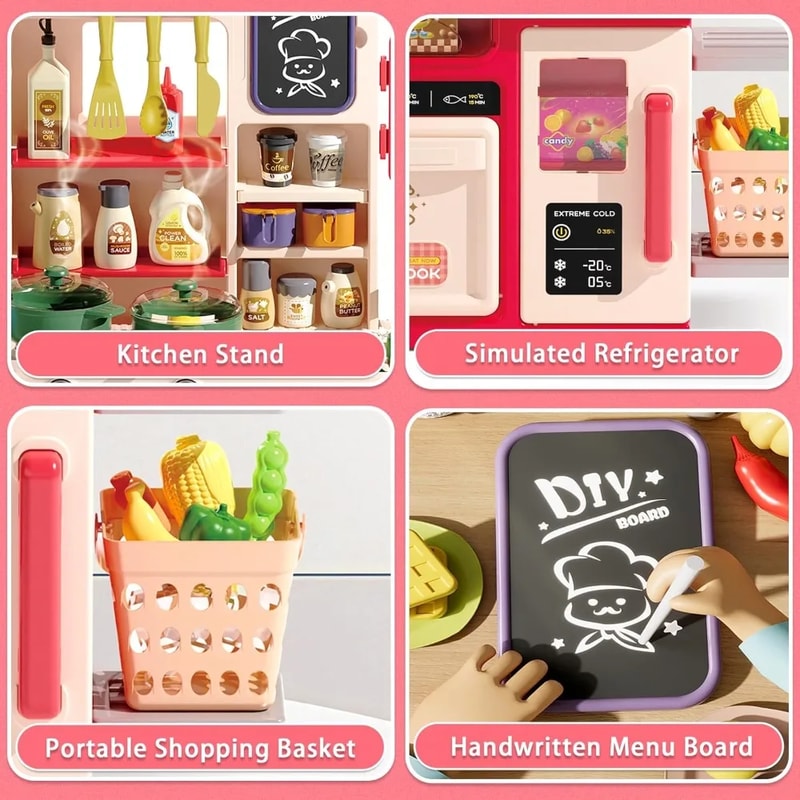 Kids Kitchen Playset Realistic Lights Sounds Spray Sink Pretend Food Play Gift For Boys Girls Todd 4