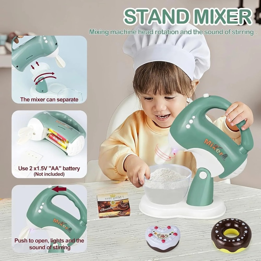Kids Kitchen Playset with Sound & Light, Coffee Maker, Toaster, Blender, Mixer, Pretend Play Appliance Set