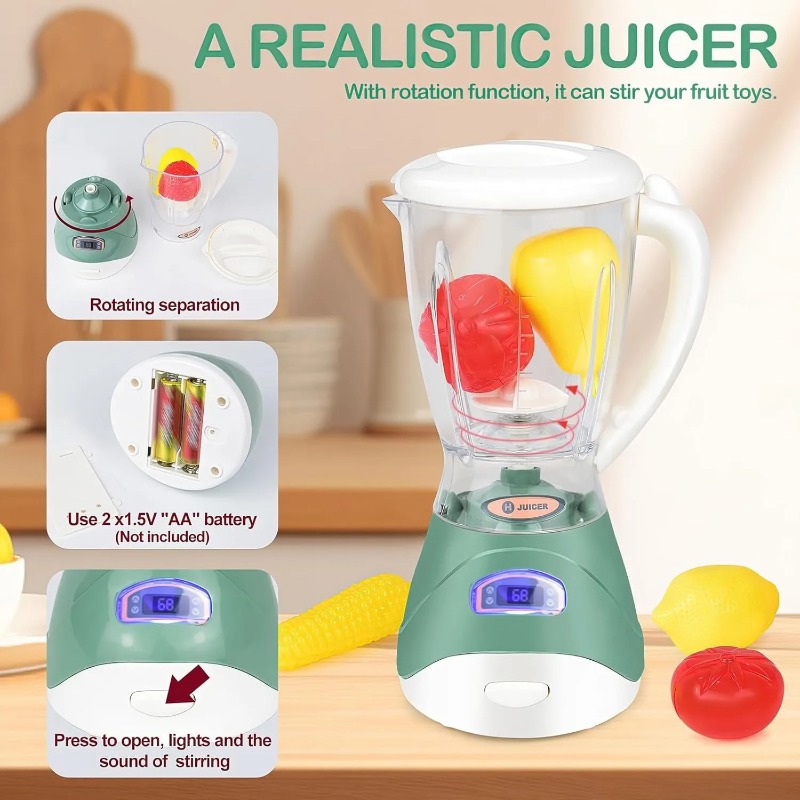 Kids Kitchen Playset with Sound & Light, Coffee Maker, Toaster, Blender, Mixer, Pretend Play Appliance Set