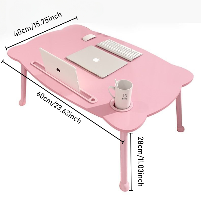 Cute Bear Bed Desk With Cup Holder Foldable Laptop Table Waterproof Antislip Tatami Table For Dormi