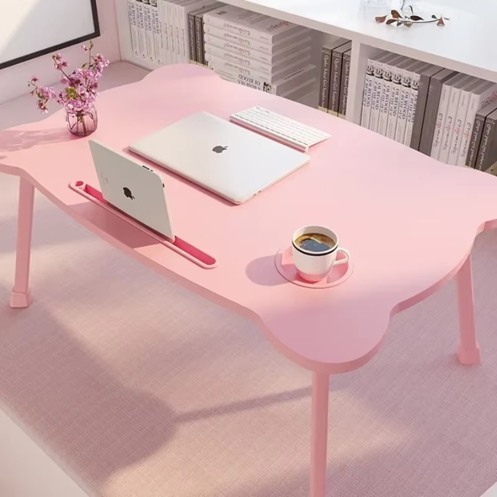 Cute Bear Bed Desk With Cup Holder Foldable Laptop Table Waterproof Antislip Tatami Table For Dormi