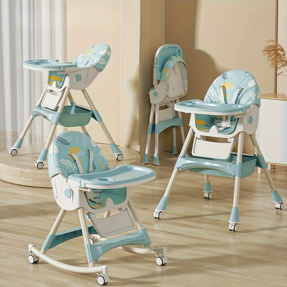 Foldable Baby High Chair, Convertible Infant Chair, Rocking Chair with Lockable Wheels