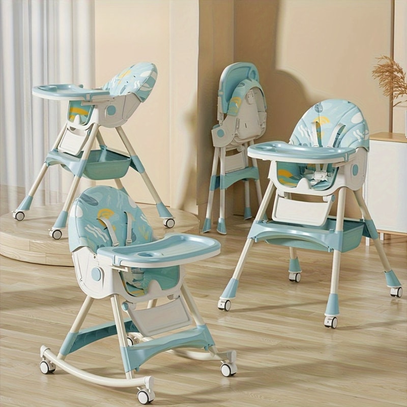 Foldable Baby High Chair, Convertible Infant Chair, Rocking Chair with Lockable Wheels