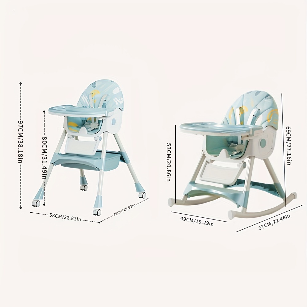 Foldable Baby High Chair, Convertible Infant Chair, Rocking Chair with Lockable Wheels