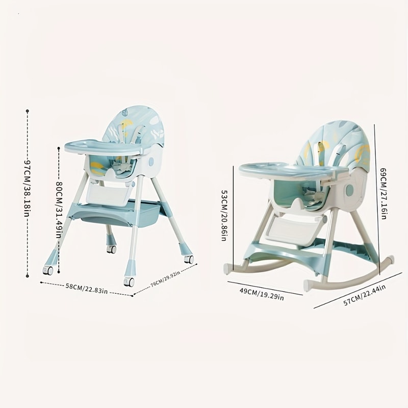 Foldable Baby High Chair, Convertible Infant Chair, Rocking Chair with Lockable Wheels