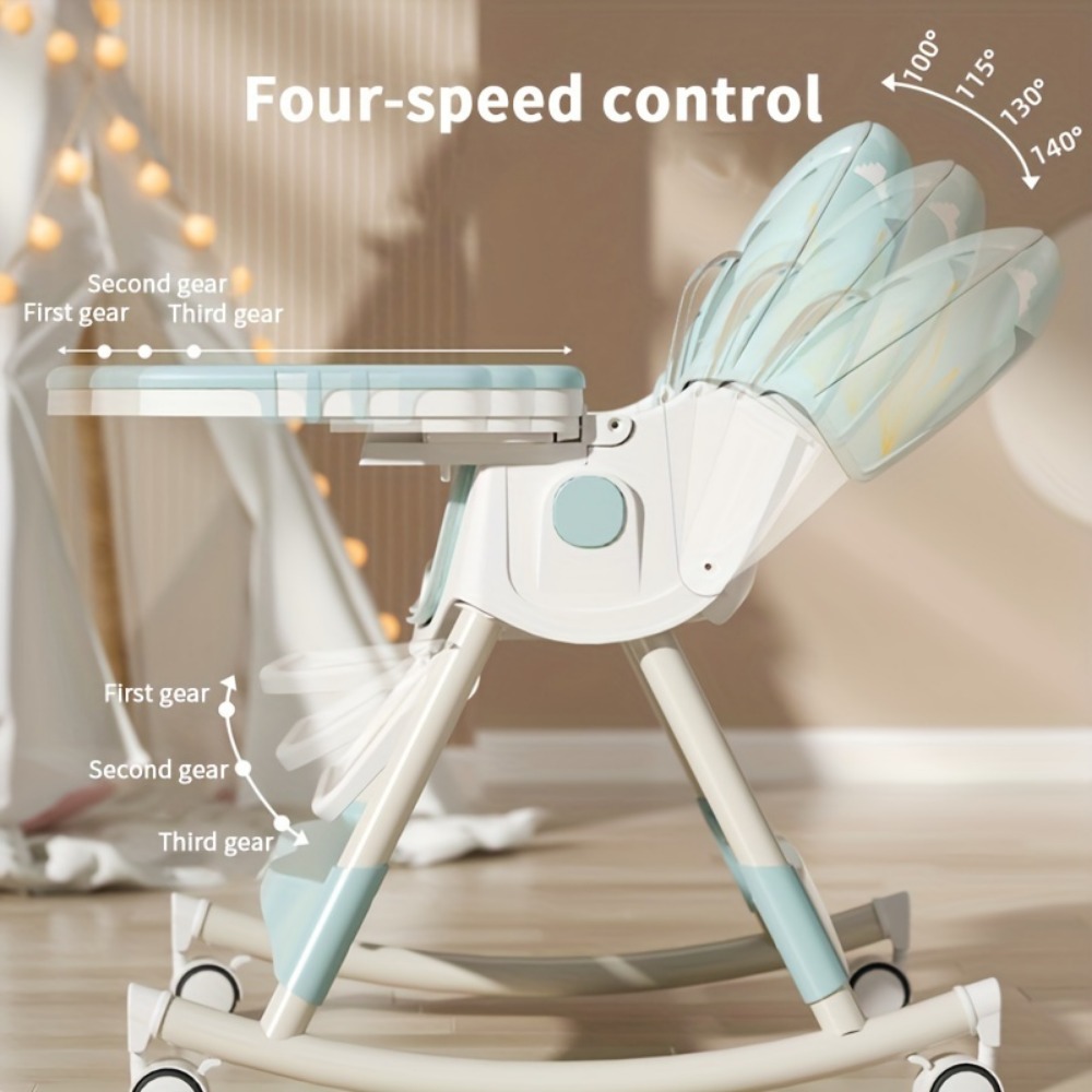 Foldable Baby High Chair, Convertible Infant Chair, Rocking Chair with Lockable Wheels