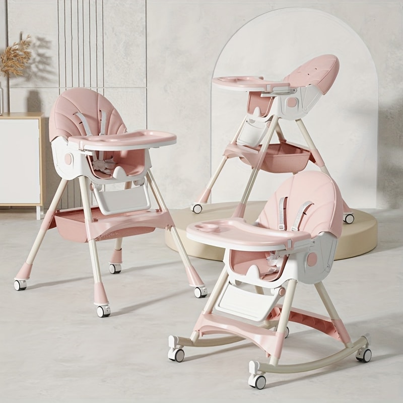 Foldable Baby High Chair, Convertible Infant Chair, Rocking Chair with Lockable Wheels