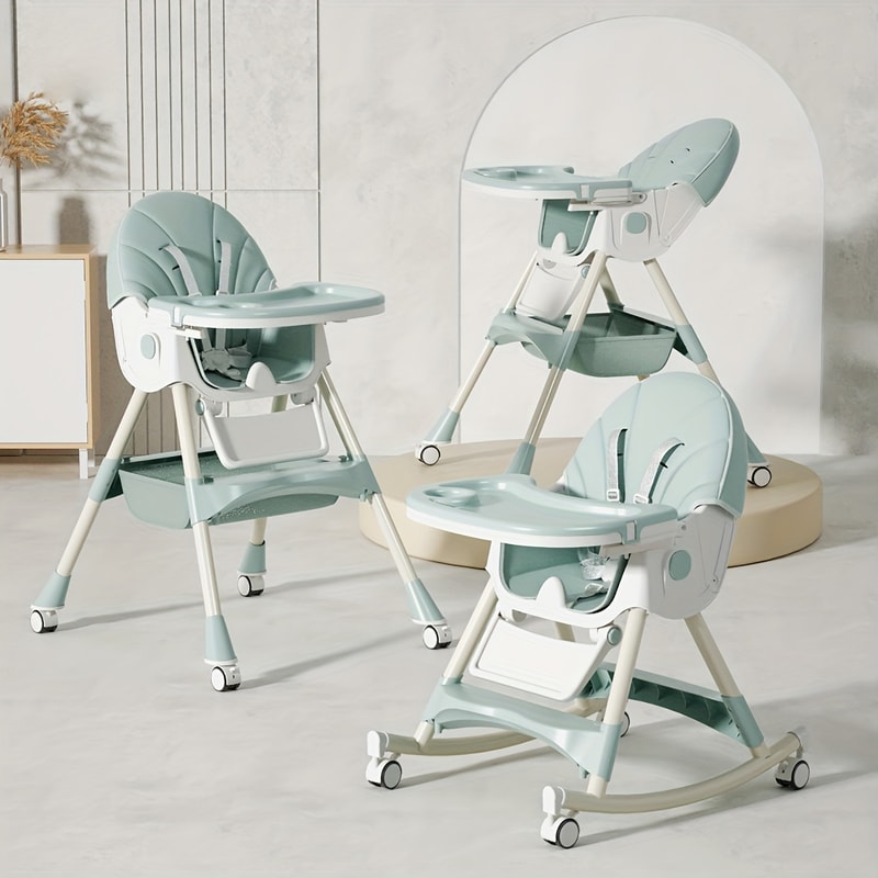 Foldable Baby High Chair, Convertible Infant Chair, Rocking Chair with Lockable Wheels