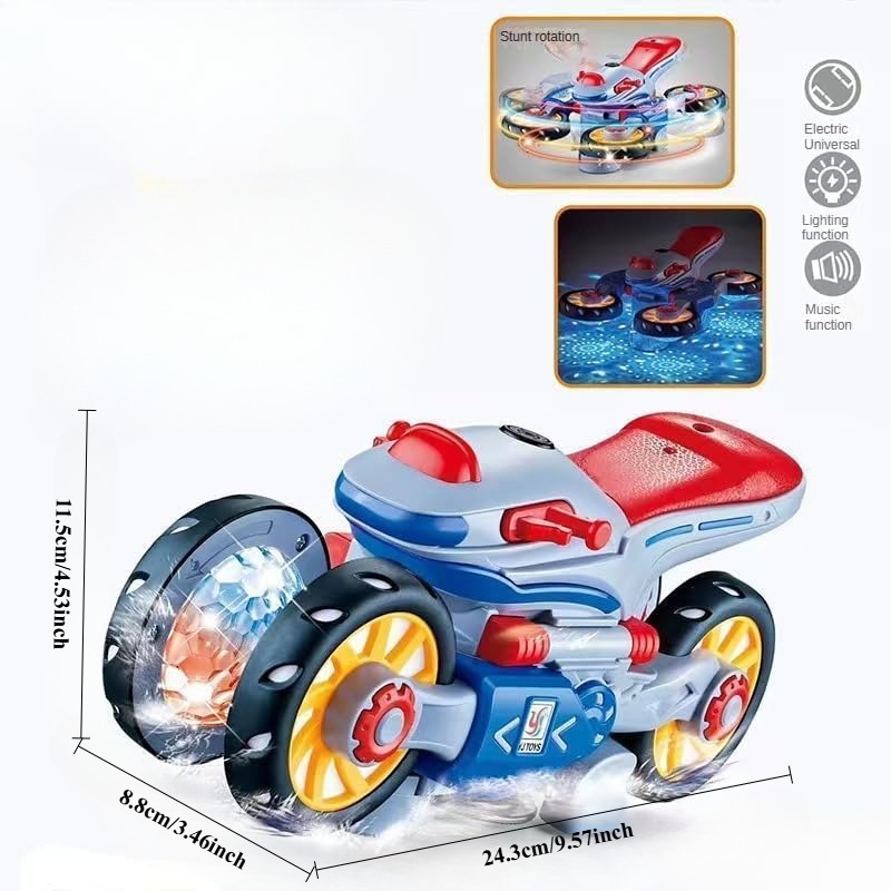 Universal Car Toy With Light Music Deformation Motorcycle Toy Stunt Rotating For Toddlers 1