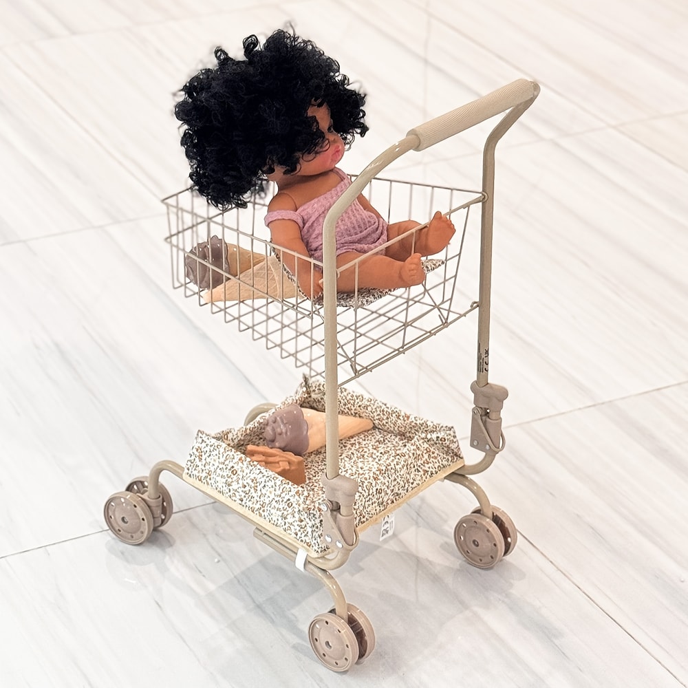 Shopping Cart Toy with Storage Bags, Foldable Dollhouse Grocery Cart for Girls, Perfect Christmas Gift for Pretend Play
