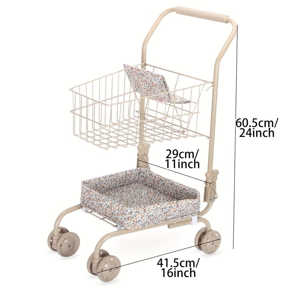 Shopping Cart Toy with Storage Bags, Foldable Dollhouse Grocery Cart for Girls, Perfect Christmas Gift for Pretend Play