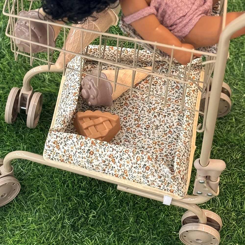 Shopping Cart Toy with Storage Bags, Foldable Dollhouse Grocery Cart for Girls, Perfect Christmas Gift for Pretend Play