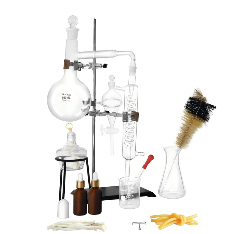 Glass Distillation Apparatus Set, Home Distiller for Moonshine, Alcohol Distiller Chemistry Lab Kit