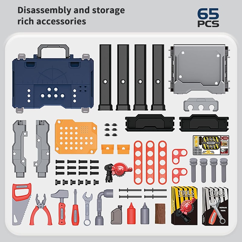 Kids Tool Bench Set, Large Construction Workbench with Saw, Screw Miter, Pretend Play Toys for Boys & Girls