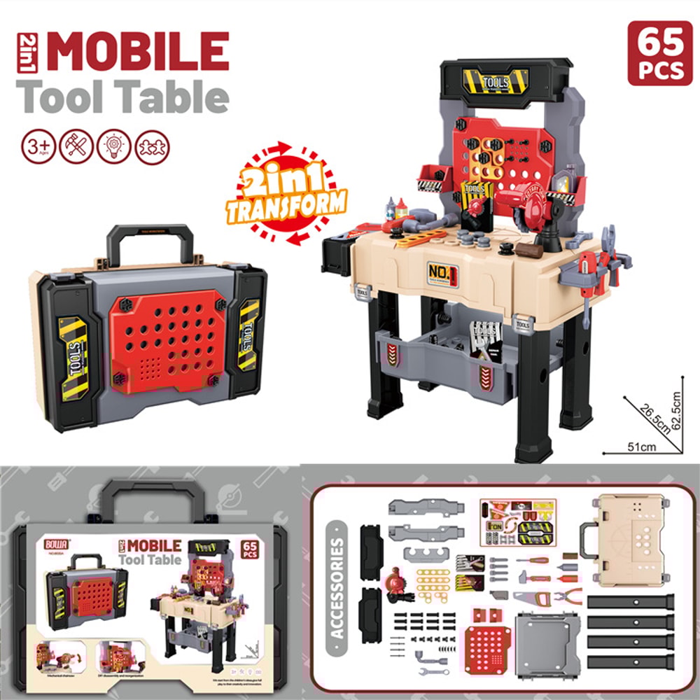 Kids Tool Bench Set, Large Construction Workbench with Saw, Screw Miter, Pretend Play Toys for Boys & Girls