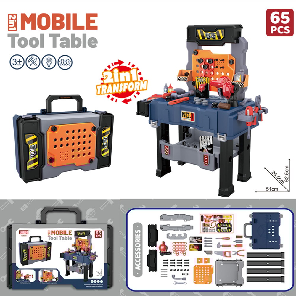 Kids Tool Bench Set, Large Construction Workbench with Saw, Screw Miter, Pretend Play Toys for Boys & Girls