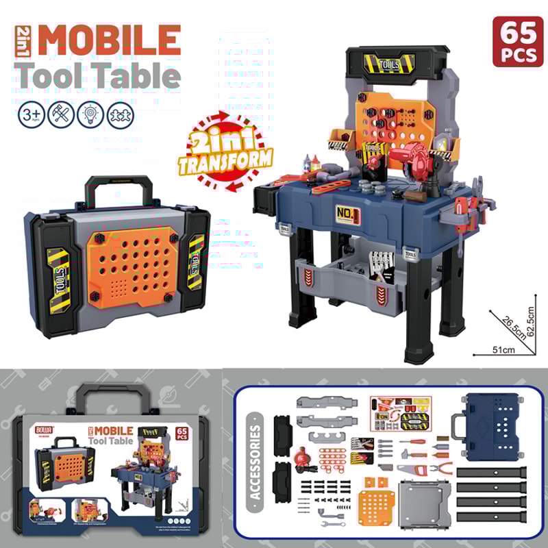 Kids Tool Bench Set, Large Construction Workbench with Saw, Screw Miter, Pretend Play Toys for Boys & Girls