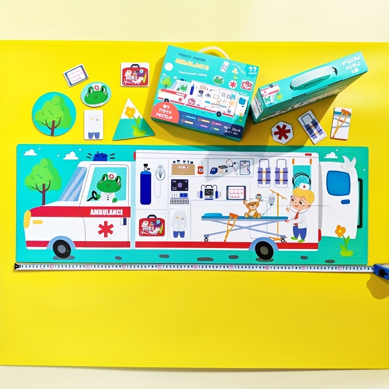 Jumbo Fire Truck Floor Puzzle, Toddler Puzzle Toys for Kids, Firefighters Rescue Jigsaw, Ambulance Puzzle for Boys