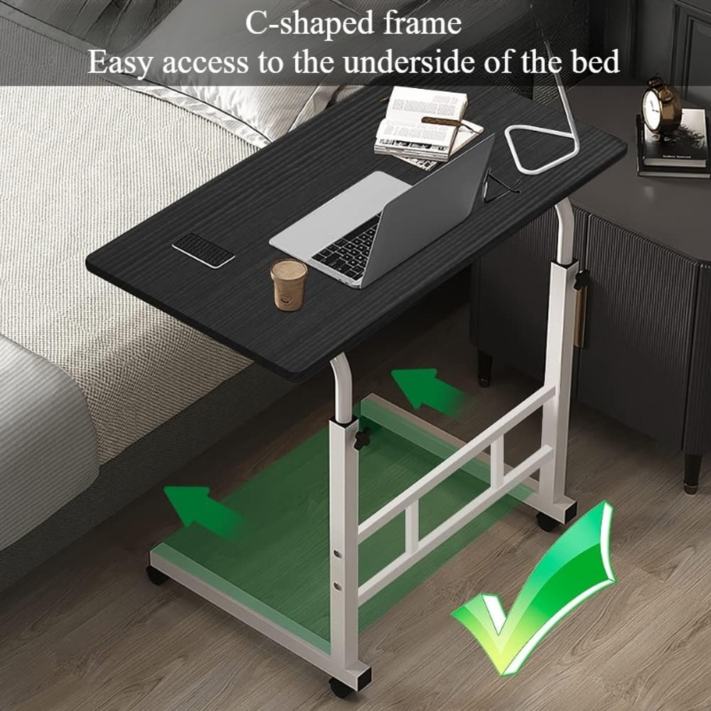 Oversized Bedside Desk with Universal Wheels, Adjustable Height Portable Laptop Desk for Dormitory Study