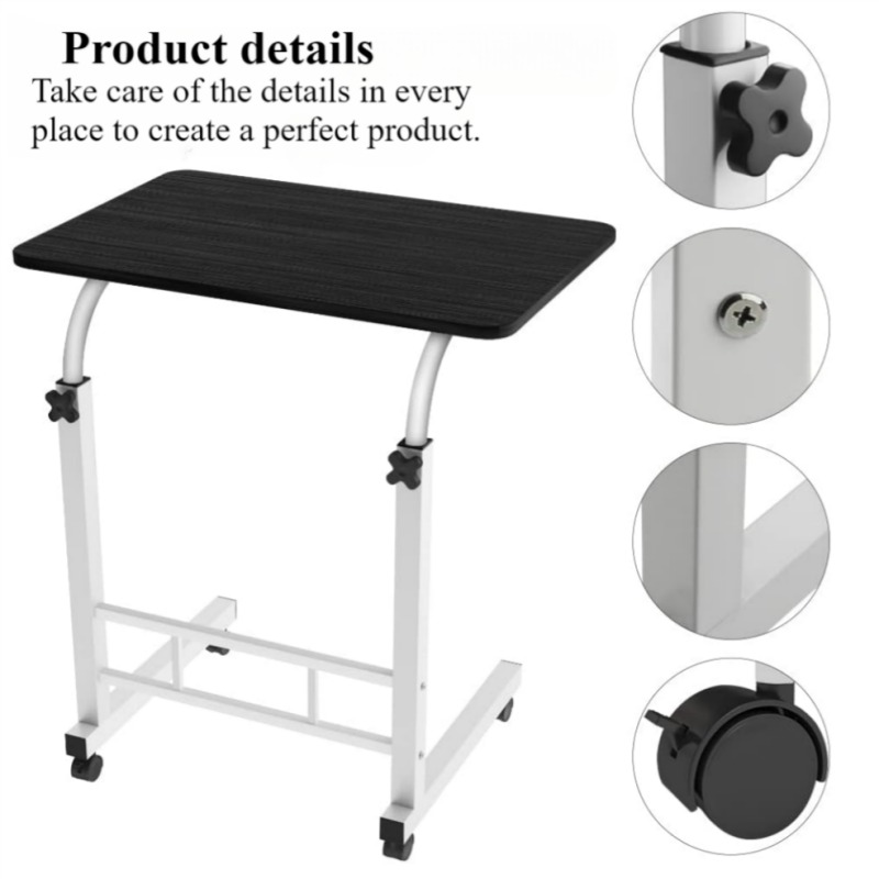 Oversized Bedside Desk with Universal Wheels, Adjustable Height Portable Laptop Desk for Dormitory Study