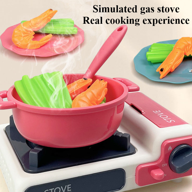 Pretend Play Kitchen for Boys & Girls, Kids Cooking and Baking Playset, Rice Cooker, Microwave, Gas Refrigerator