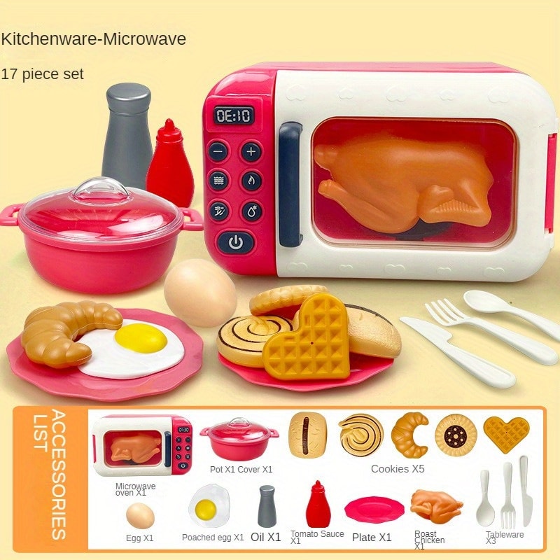 Pretend Play Kitchen for Boys & Girls, Kids Cooking and Baking Playset, Rice Cooker, Microwave, Gas Refrigerator
