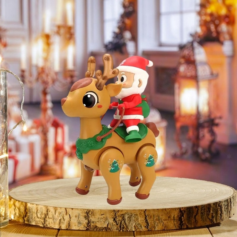 Electric Santa Claus Baby Toy with Elf, Light Up Music Tummy Time Crawling Toy, Christmas Gift for Kids