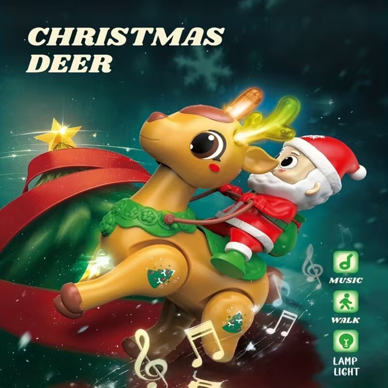 Electric Santa Claus Baby Toy with Elf, Light Up Music Tummy Time Crawling Toy, Christmas Gift for Kids