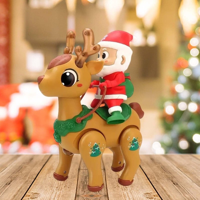 Electric Santa Claus Baby Toy with Elf, Light Up Music Tummy Time Crawling Toy, Christmas Gift for Kids