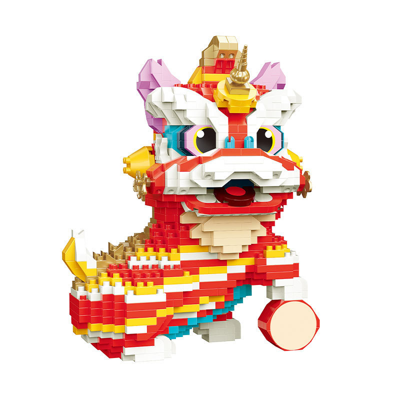 Chinese Style Lion Dance Ornaments Toy, Creative Building Blocks Small Particle Assembled Toys
