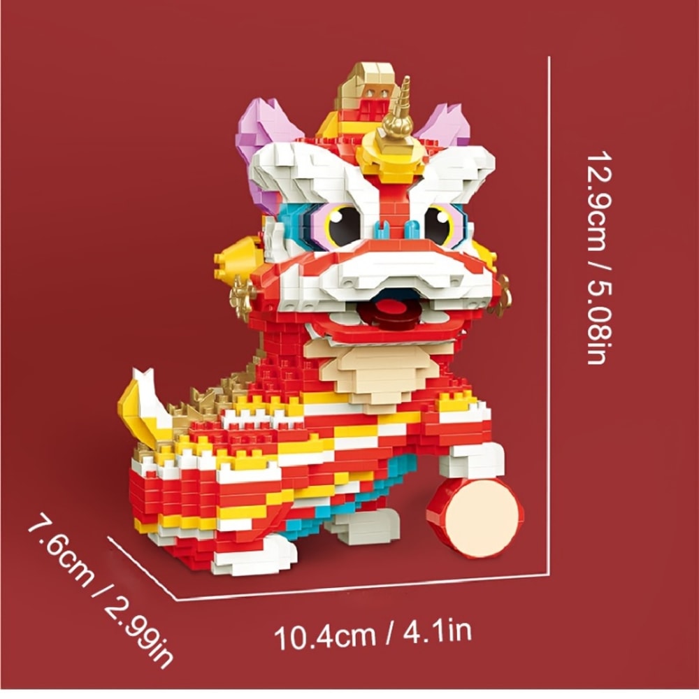 Chinese Style Lion Dance Ornaments Toy, Creative Building Blocks Small Particle Assembled Toys
