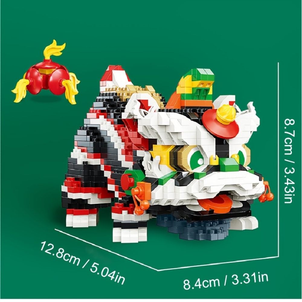Chinese Style Lion Dance Ornaments Toy, Creative Building Blocks Small Particle Assembled Toys