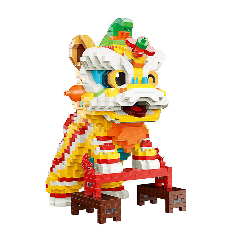 Chinese Style Lion Dance Ornaments Toy, Creative Building Blocks Small Particle Assembled Toys