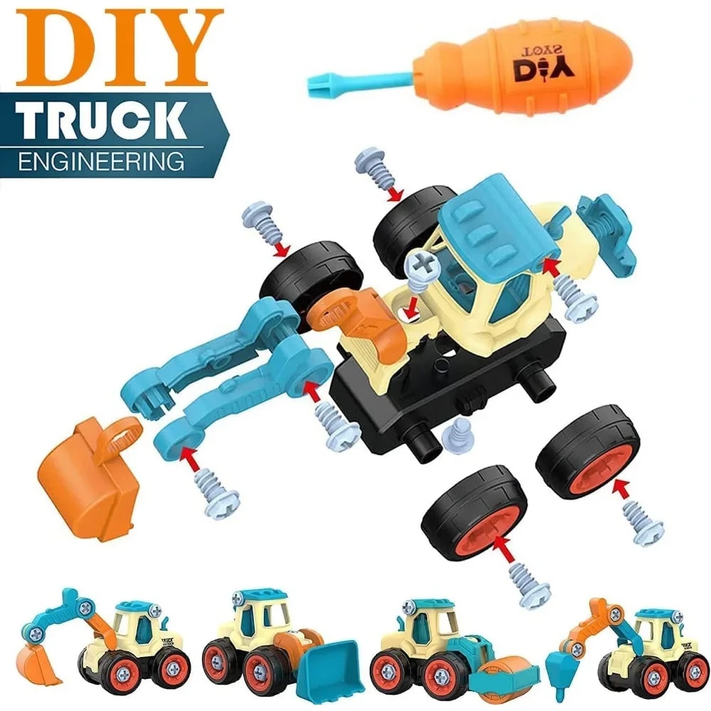 DIY Take Apart Car Toys for Boys, Engineering Construction Truck, Excavator Crane Vehicle, Educational Building Gift